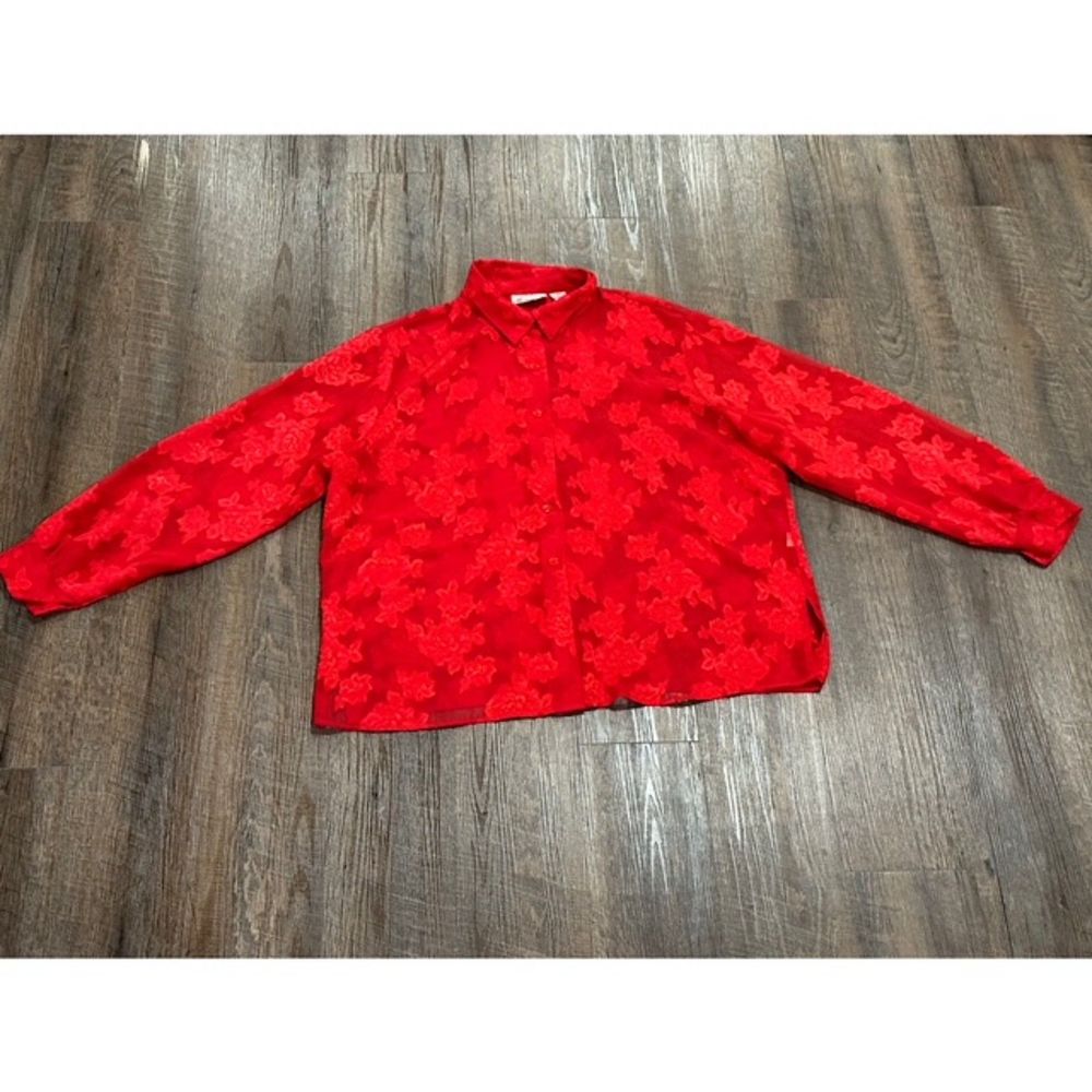Joanna Plus Women's Size 2X Red Tunic Blouse Red Floral Embroidery